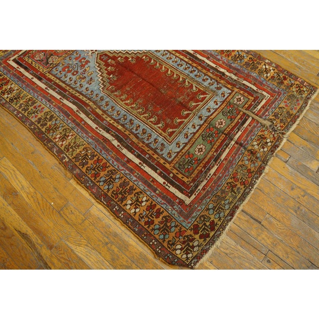 Mid 19th Century 1860s Red Medallion Antique Turkish Village Kirshehir Prayer Rug 3'8" X 5'3" Handknotted Wool Carpet For Sale - Image 5 of 7
