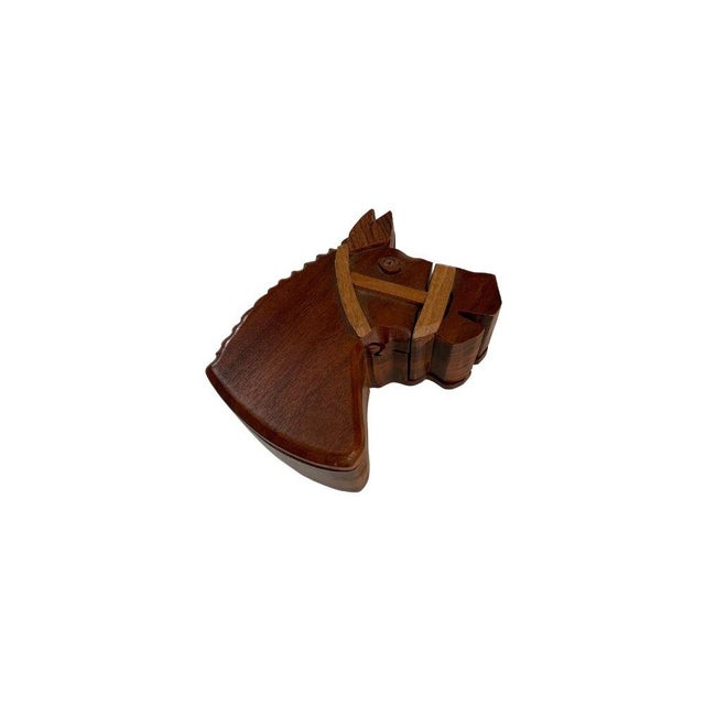 Unique hand carved folk art wood horse puzzle box.