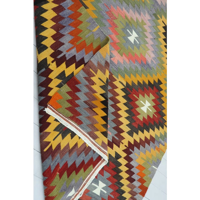 Vintage Turkish Kilim Rug- 6′4″ × 8′11″ For Sale - Image 12 of 13