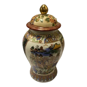 Asian Ceramic Vase With Pagoda Details