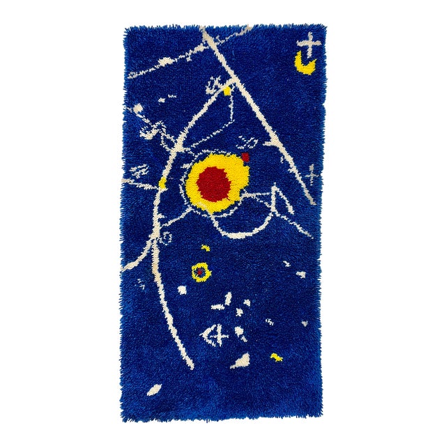 1970s Calder Style Blue Abstract Textile Wallhanging For Sale