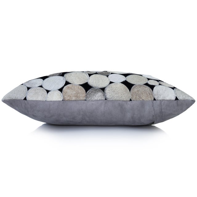 2020s Luxury Genuine Cowhide Leather Circle Patchwork Throw Pillow 16x24 | Handmade Designer Lumbar Cushion For Sale - Image 5 of 7