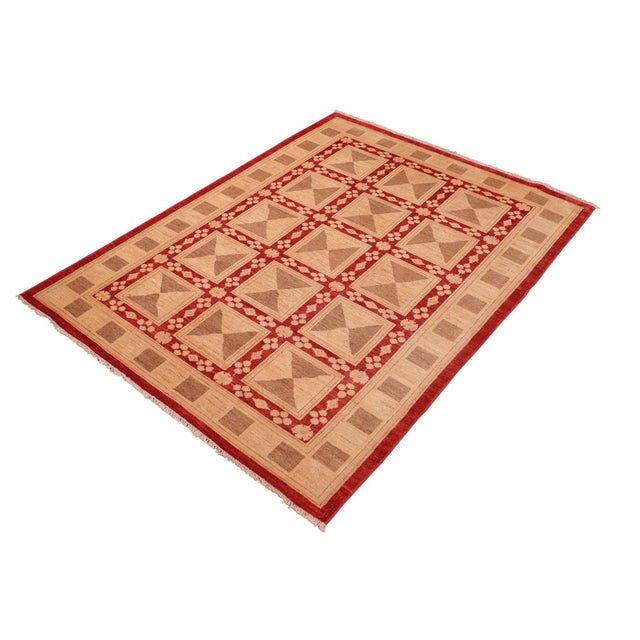 Transitional Oriental Ziegler Red Tan Hand-Knotted Wool Rug - 5'11'' X 8'10'' For Sale - Image 3 of 8