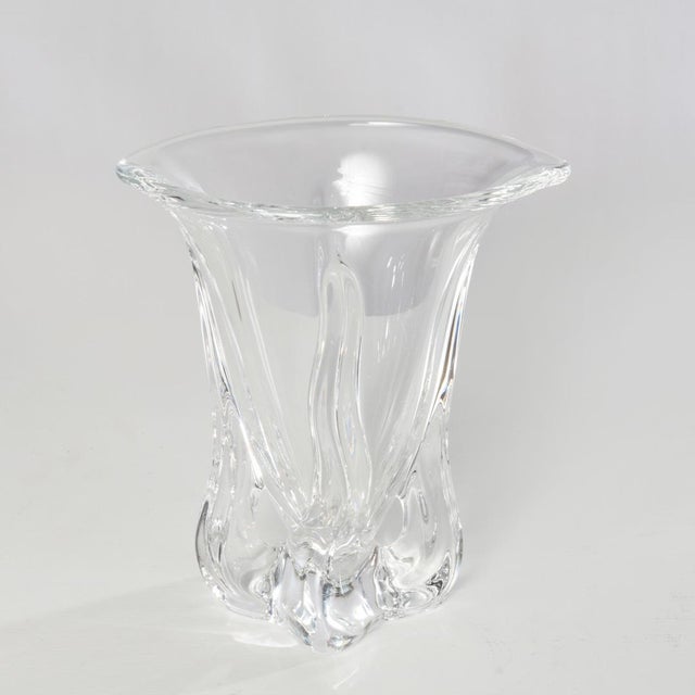 Midcentury Vanes France crystal vase. Sleek design makes for a beautiful center piece.