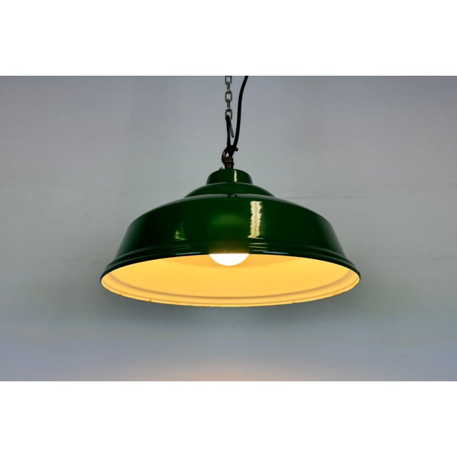 Industrial British Green Enamel Factory Pendant Lamp, 1960s For Sale - Image 13 of 16