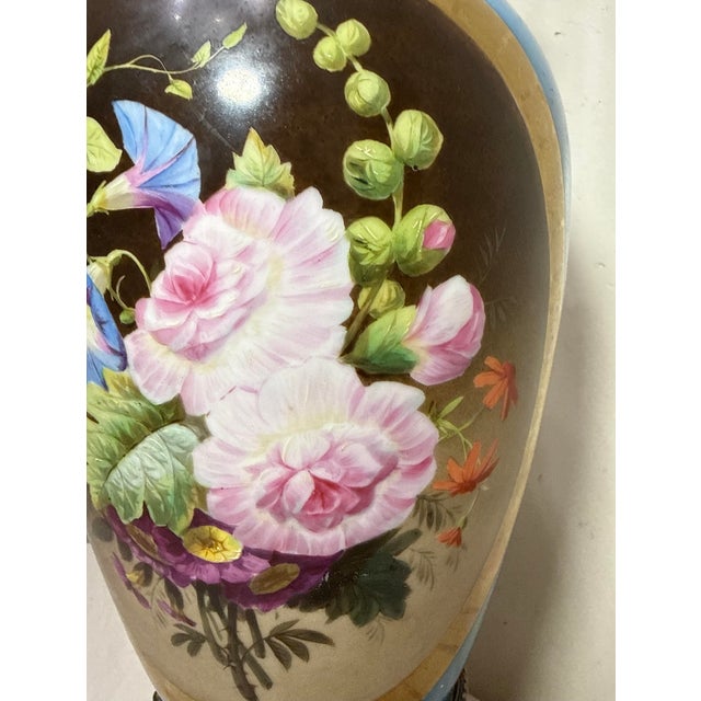 Large Antique Ornate Sevres Painted Porcelain Bronze Electric Table Lamp Vase For Sale - Image 16 of 16