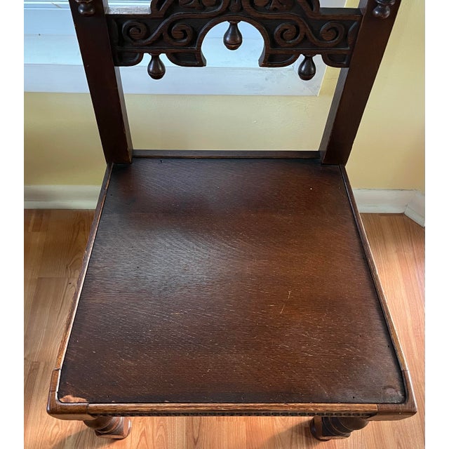 Antique Sligh Furniture Jacobean Revival Oak Dining/Hall Chair–Derbyshire and South Yorkshire Side Chair-Circa 1910s For Sale - Image 11 of 13
