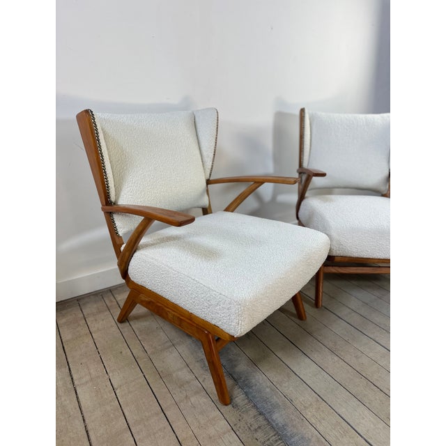 Armchairs in Wood and Bouclé Fabric, 1950s, Set of 2 For Sale - Image 6 of 15
