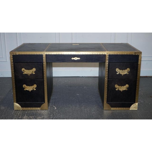 Cumberland Collection Desk in Aged Leather with Red Velvet Lining from Timothy Oulton For Sale - Image 16 of 18
