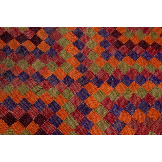 Textile 1960s Vintage Turkish Kilim Red Handmade Geometric Wool Rug For Sale - Image 7 of 8