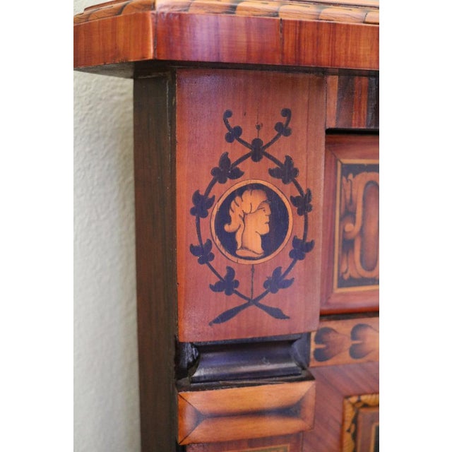 Pair of finely inlaid corner bedside tables, veneered. Made in the last century around the 60s by Italian artisans....