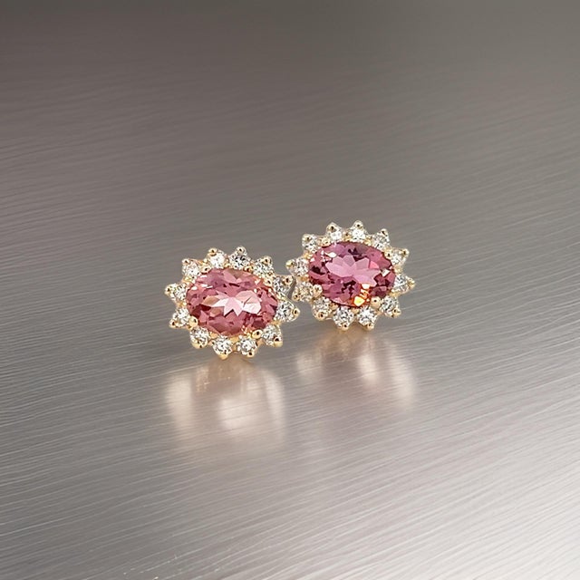 Natural Tourmaline Diamond Earrings 14k Yellow Gold 1.94 TCW Certified For Sale - Image 4 of 9