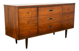 Mid Century Modern Dresser Credenza 9 Drawer Vintage Walnut Danish Drexel Lane, Attributed