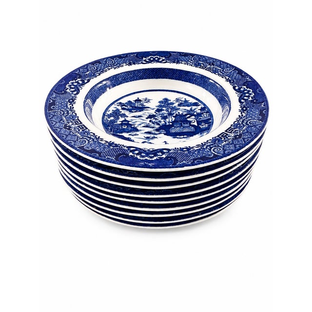 Spode Early 20th Century Spode Copeland Temple Landscape II Blue Transferware Service for Nine – Gilman Collamore, New York - 18 pcs For Sale - Image 4 of 18
