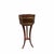 Mid century Butler furniture brass banded mahogany hexagon tripod plant stand with liner. The star center knocker handles...