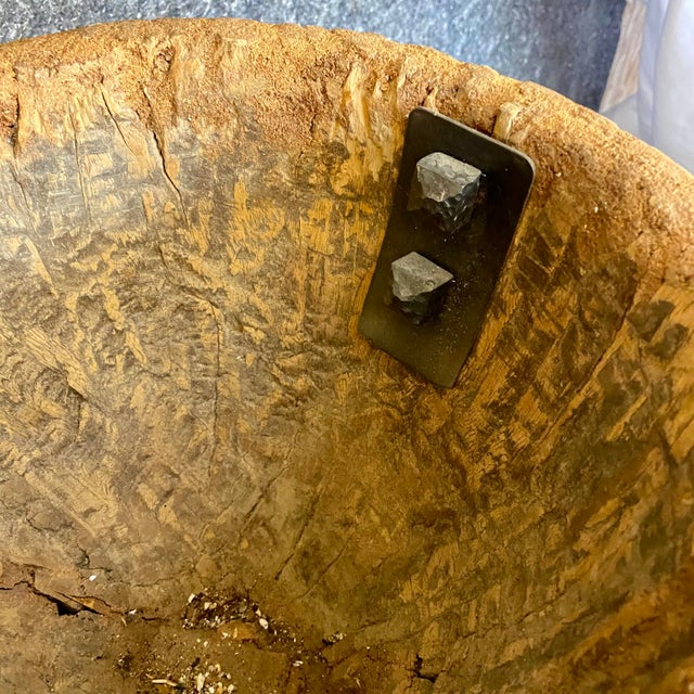 Antique Hand Carved Wood Mortar on Display Stand For Sale - Image 11 of 17