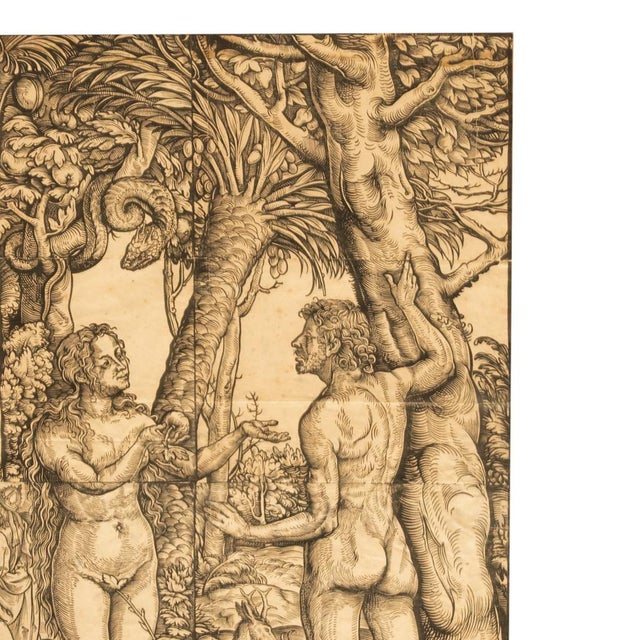 Tan 16thCentury German Northern Renaissance Woodcut Print Adam & Eve Baron Von Lanna by Hans Burgkmair the Elder, 1525 For Sale - Image 8 of 18
