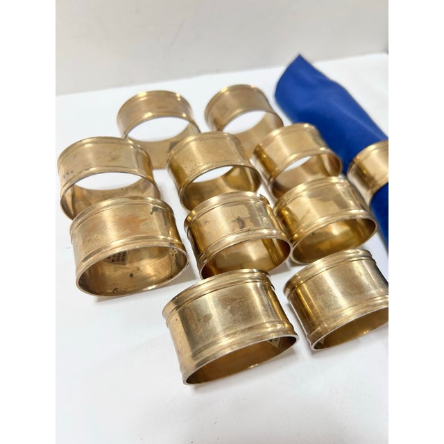 Vintage Solid Brass Banded Napkin Rings – Set of 11 For Sale In Louisville - Image 6 of 8