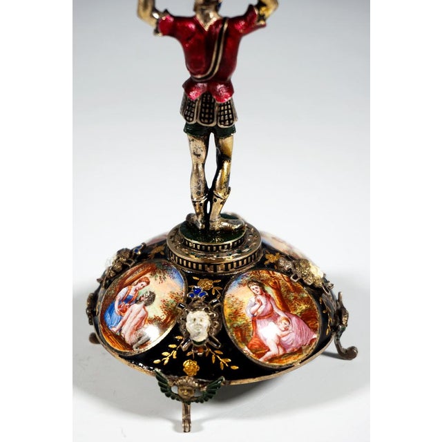 Viennese Silver Enamel Table Clock, 1880 For Sale - Image 6 of 11