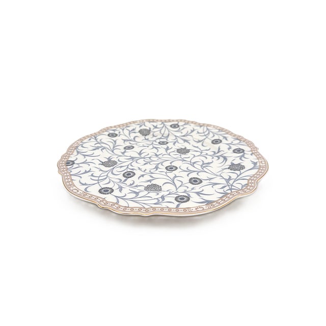 Ivory Morris & Co. Porcelain Dessert Plates With Botanical Pattern and Scalloped Edges - Set of 4 For Sale - Image 8 of 9