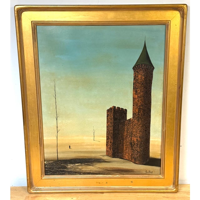 Álvaro Guillot Surrealist Fortress Landscape Oil Painting, Signed Uruguayan painter Álvaro Guillot (1931–2010) created...