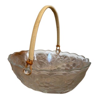 Vintage Clear Pressed Glass Fruit Basket Bowl For Sale