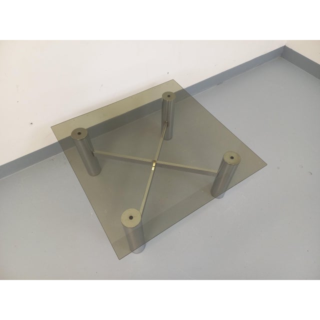 Metal Vintage Italian Space Age Square Coffee Table in Smoked Glass and Chromed Metal, 1970s For Sale - Image 7 of 18