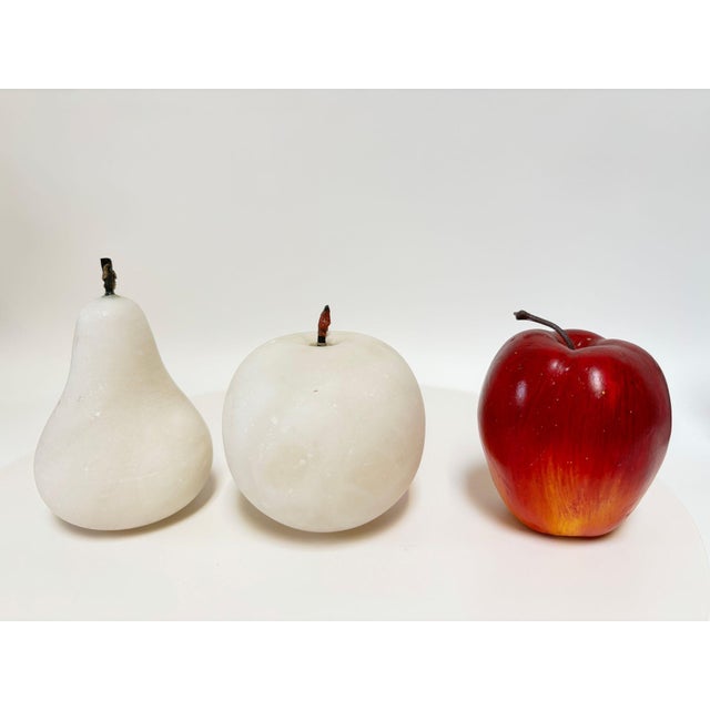 Hand-Carved Alabaster Fruit Sculptures Pear and Apple Collectible 1980s For Sale - Image 13 of 13