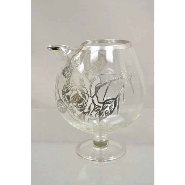Vintage Art Nouveau Floral Sterling Silver Overlay Glass Footed Water Pitcher For Sale - Image 12 of 12