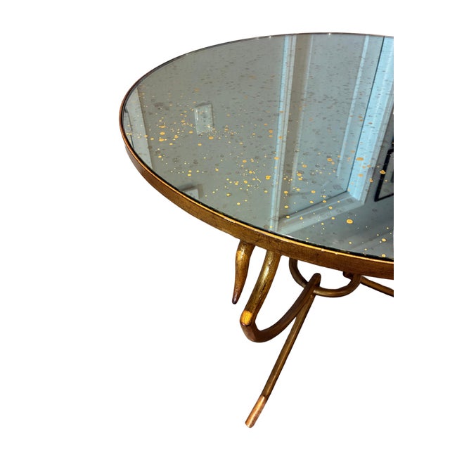 Gold Baker Furniture Sculptural Gilt Metal Round Antiqued Mirror Accent Table For Sale - Image 8 of 10
