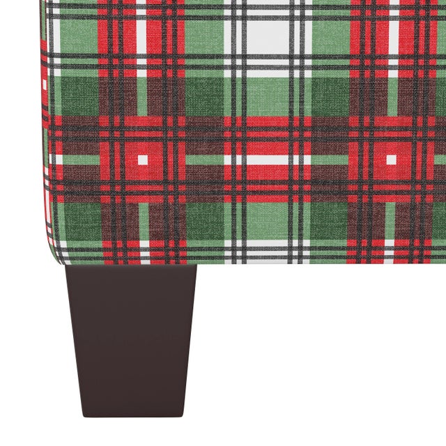 Contemporary Square Ottoman in Green Nicolas Plaid For Sale - Image 3 of 5