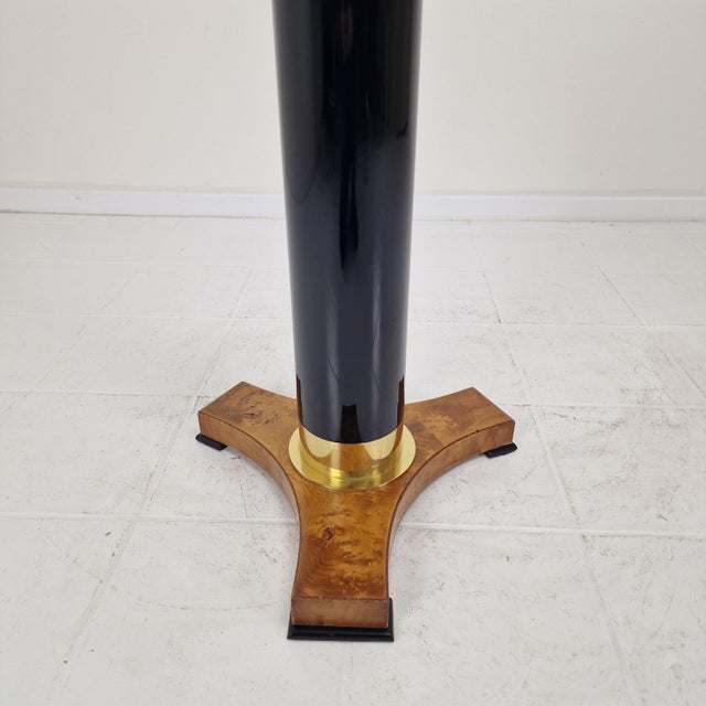 Postmodern Glass, Brass, and Wood Side Table, Germany, 1980s For Sale - Image 6 of 14