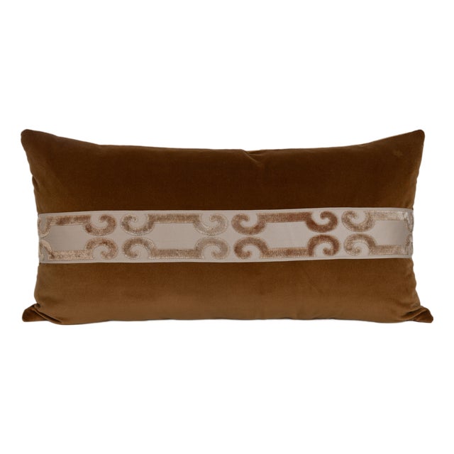 Designer Coffee Velvet Large Lumbar Pillow Cover 15x31 For Sale