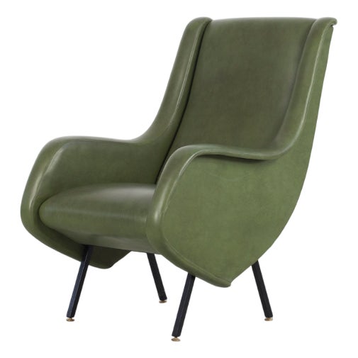 Mid-Century Italian Green Leatherette Armchair, 1950s For Sale