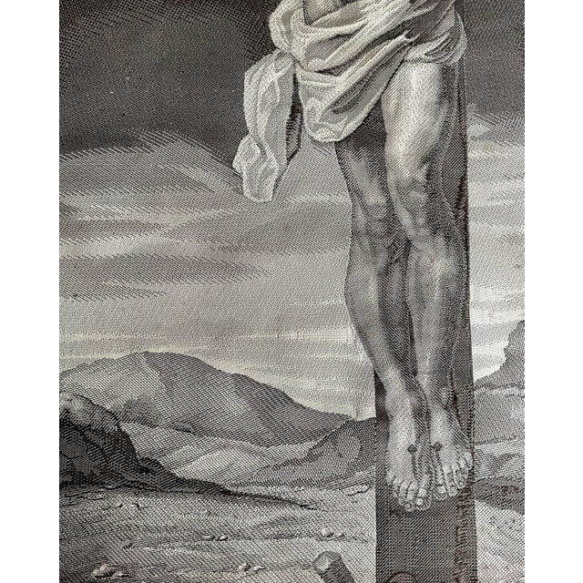 Antique French Jacquard Woven Silk Crucifixion by Verzier Bonnart & Cie, Lyon, 1840s For Sale - Image 3 of 7