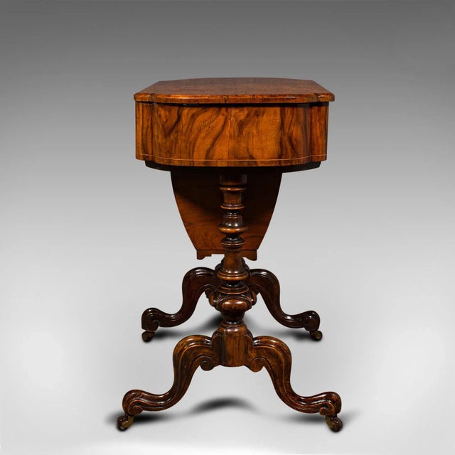 Victorian 1900s Antique Victorian English Walnut Ladies Work Table For Sale - Image 3 of 13