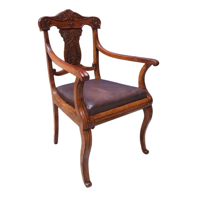 Carlo X Walnut and Leather Armchair For Sale