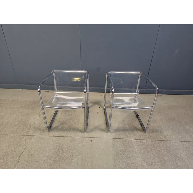 Acrylic Glass and Tubular Chrome Armchairs, 1970s, Set of 2 For Sale - Image 12 of 13