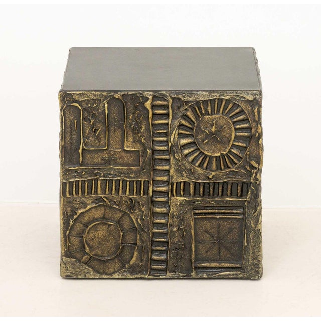 Adrian Pearsall "Goop" Square Bronzed and Ebonized Wood Side Table. 16" H x 16.25" W x 16.25" D. Provenance: An Upper West...