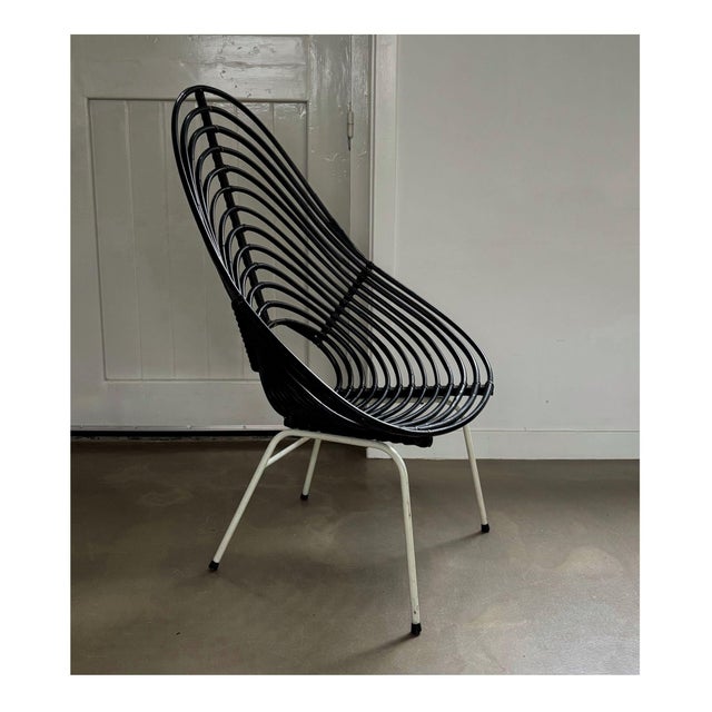 Blackened Rattan Lounge Chair, Design R. Broekhuizen for Rohé Noordwolde, the Netherlands, 1960s, 1950s For Sale - Image 4 of 10