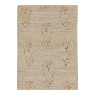 Rug & Kilim’s Block Print Rug With Green, Orange & Beige-Brown Floral Patterns For Sale