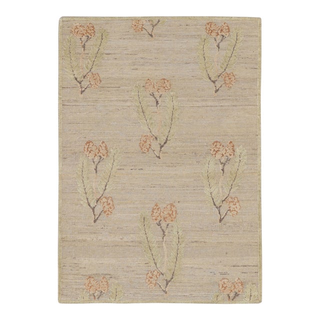 Rug & Kilim’s Block Print Rug With Green, Orange & Beige-Brown Floral Patterns For Sale