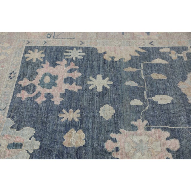 Blue & Pink Handwoven Turkish Oushak Rug 8'1" X 9'10" For Sale - Image 4 of 10