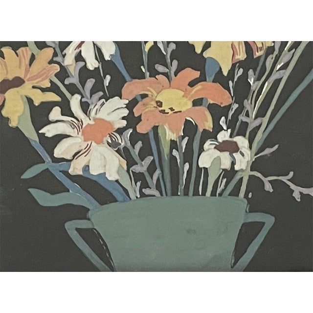 Black Vintage Small Floral Painting With Orginal Black/Gold Frame For Sale - Image 8 of 8
