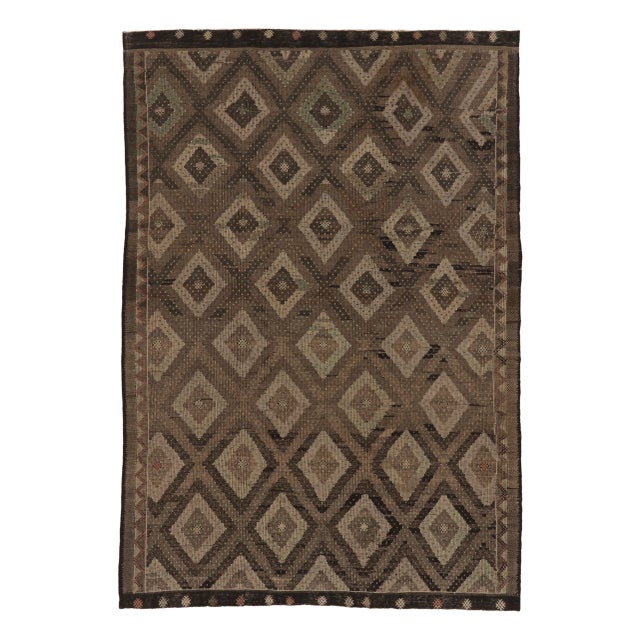 Textile Vintage Turkish Kilim in Brown With Diamond Lattice Patterning - Rug & Kilim For Sale - Image 7 of 10