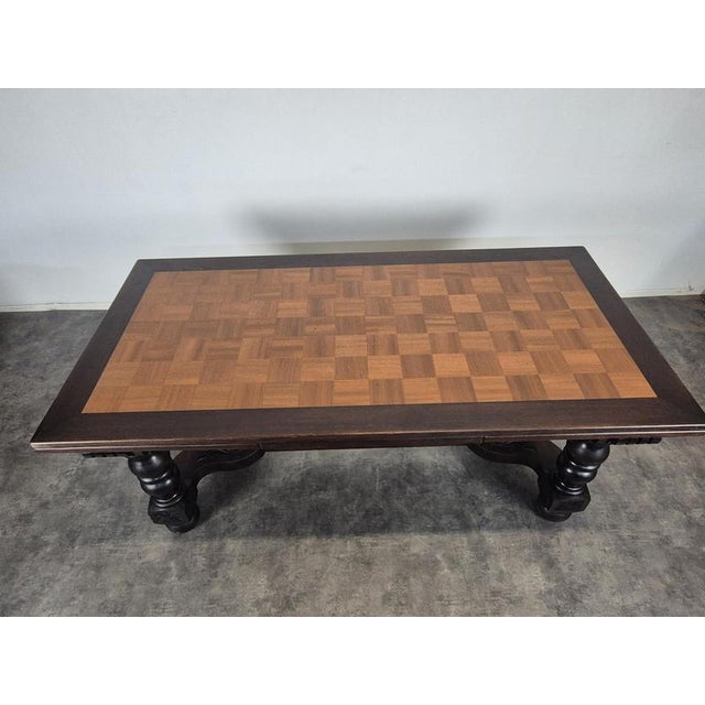 Breton Extendable Table in Carved Oak with Parquet Top For Sale - Image 13 of 14