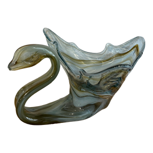 Mid Century Hand Blown Swirl Glass Swan