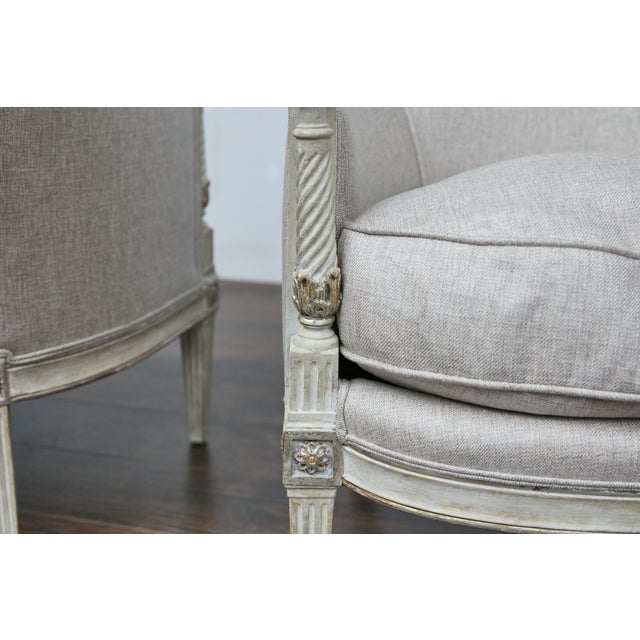 Pair of 19th Century French Directoire Upholstered Bergères with Twisted Columns For Sale - Image 11 of 12