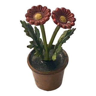 Rare Miniature Bronze Cold Painted Potted Flowers For Sale