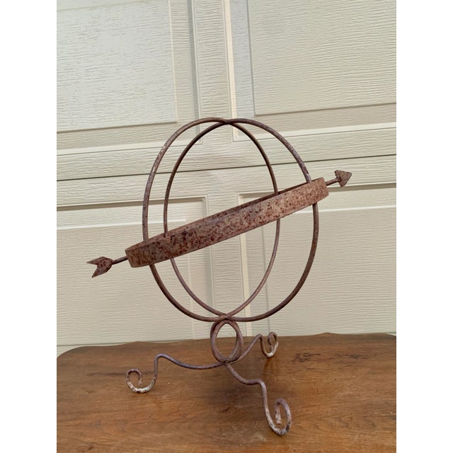 French Country Vintage Iron Armillary Sphere Sundial Garden Ornament, French Country Outdoor Decor For Sale - Image 3 of 10